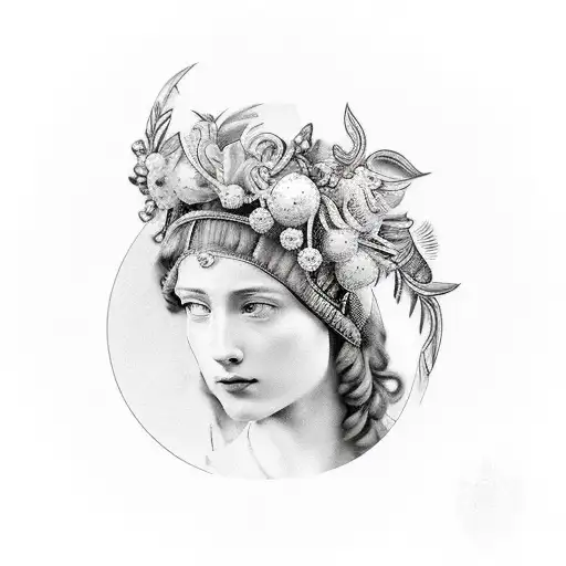 wreath on the head in the Roman style tattoo design idea