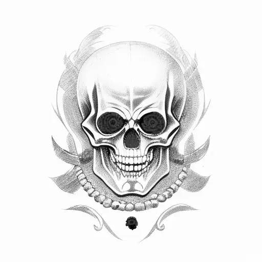 Black and red skull with wreath on the head in the Roman style tattoo design idea