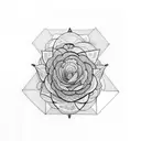 Vertical mind versus heart line drawing including flowers and geometric shapes tattoo design idea