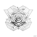 Vertical mind versus heart line drawing including flowers and geometric shapes tattoo design idea