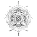 Vertical mind versus heart line drawing including flowers and geometric shapes tattoo design idea