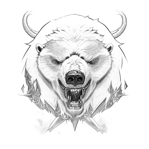 An iOS developer character battling video game bosses alongside a polar bear companion tattoo design idea