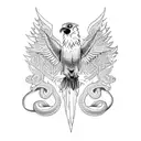 Raven fighting a snake tattoo design idea