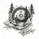 mountains compass forest river tattoo design idea