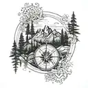 mountains compass forest river tattoo design idea