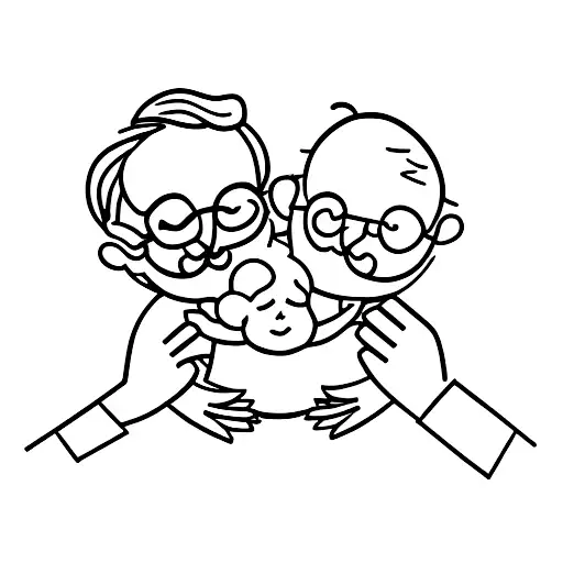 grandpa with baby in his hands talks to his grandson who punshed his wife tattoo design idea