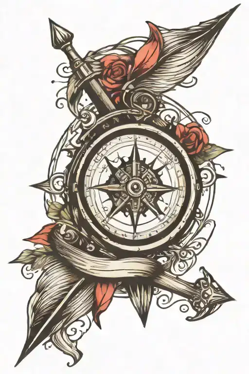 compass with an arrow tattoo design idea
