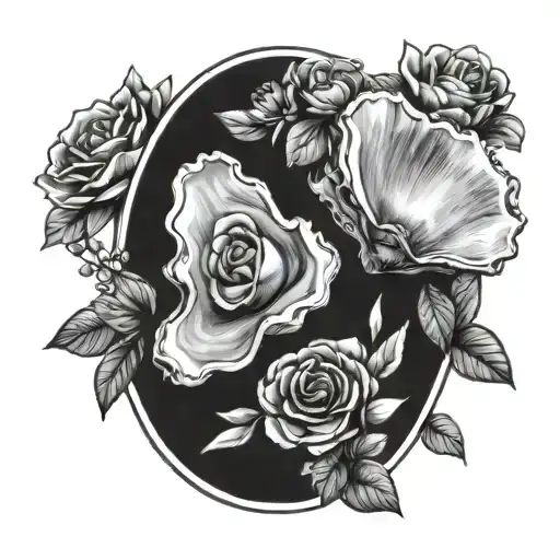 oyster shell and flowers  tattoo design idea