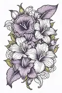violet+ rose +morning glory + iris flowers tattoo design idea