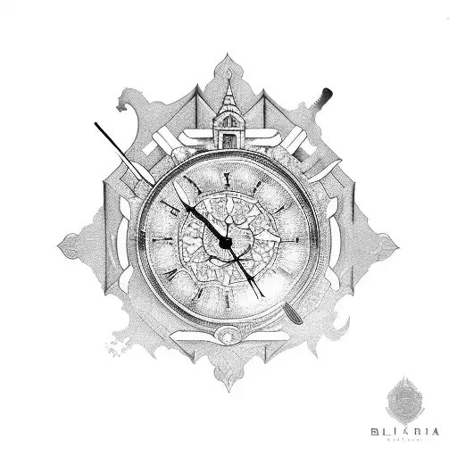 Combine the weapon of the city Breda and a clock tattoo design idea