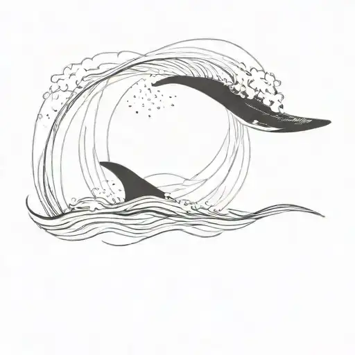 A minimalist silhouette of a whale tail diving into a wave, capturing the beauty of nature tattoo design idea