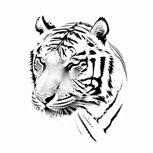 Tiger and baby tiger with flowers tattoo design idea