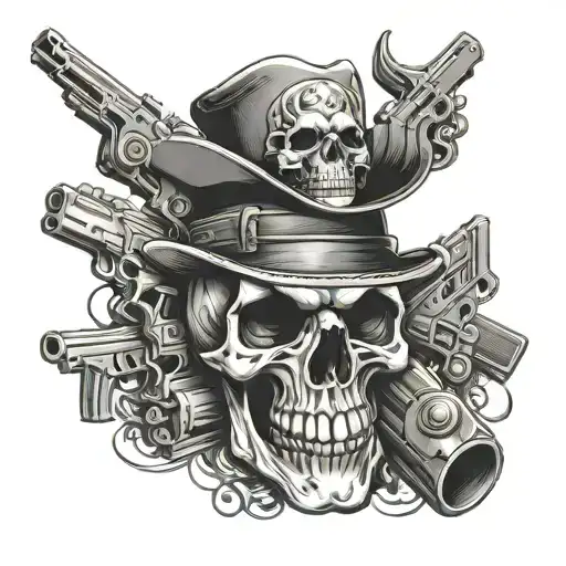 skull hat with guns   tattoo design idea