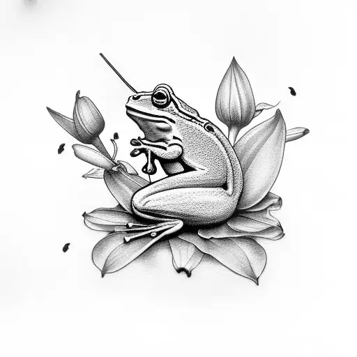 Lily with Frog and HummingBird tattoo design idea
