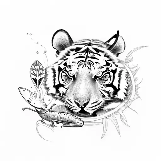 Tiger Lily with Frog and HummingBird tattoo design idea