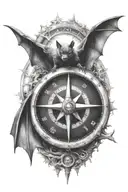 bat with compass tattoo design idea