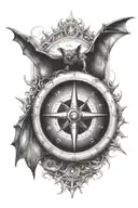 bat with compass tattoo design idea