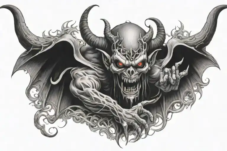 scary demon with satanic symbols tattoo design idea