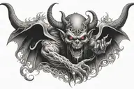 scary demon with satanic symbols tattoo design idea
