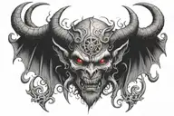 scary demon with satanic symbols tattoo design idea