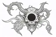 scary demon with satanic symbols tattoo design idea