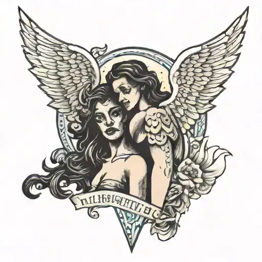 dark and light, angels and nyc, with the quote "ALL THE GODS ALL THE HEAVENS ALL THE HELLS ARE WITHIN YOU" tattoo design idea