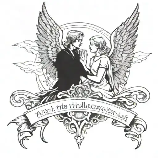 dark and light, angels and nyc, with the quote "ALL THE GODS ALL THE HEAVENS ALL THE HELLS ARE WITHIN YOU" tattoo design idea