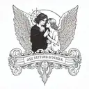 dark and light, angels and nyc, with the quote "ALL THE GODS ALL THE HEAVENS ALL THE HELLS ARE WITHIN YOU" tattoo design idea