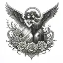dark and light, angels and nyc, with the quote "ALL THE GODS ALL THE HEAVENS ALL THE HELLS ARE WITHIN YOU" tattoo design idea