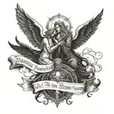 dark and light, angels and nyc, with the quote "ALL THE GODS ALL THE HEAVENS ALL THE HELLS ARE WITHIN YOU" tattoo design idea