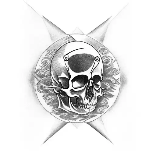 black and grey tattoo of an hourglass shaped as a skull. vita brevis inscribed tattoo design idea