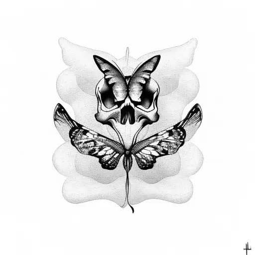 skull with half butterfly in the eye tattoo design idea