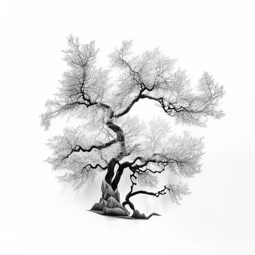 lightning with trees and ocean tattoo design idea