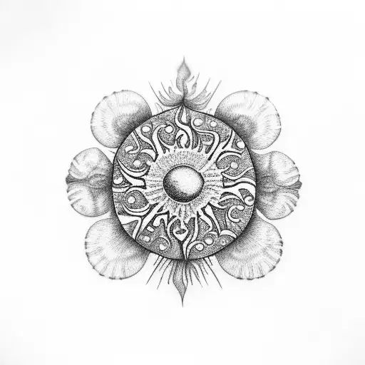 mushroom sun and 4 leaf clover tattoo design idea