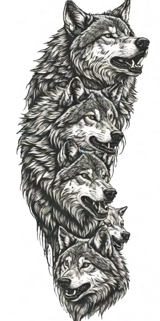 Two wolves howling tattoo design idea