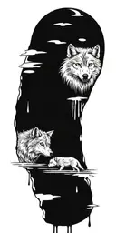 Wolf melting in a puddle and its cub below  tattoo design idea