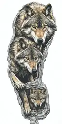 Wolf melting in a puddle and its cub below tattoo design idea