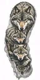 Wolf melting in a puddle and its cub below tattoo design idea
