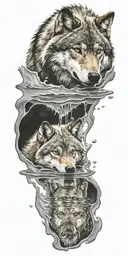 Wolf melting in a puddle and its cub below  tattoo design idea