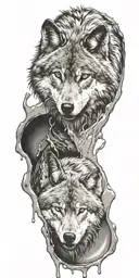 Wolf melting in a puddle and its cub below  tattoo design idea
