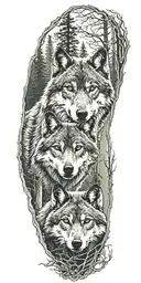 Eyes of a wolf in a forest scene tattoo design idea
