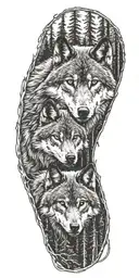 Eyes of a wolf in a forest scene tattoo design idea