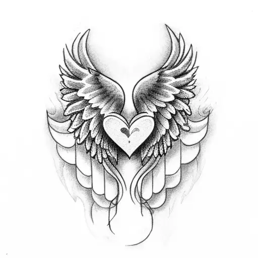 heart with angel wings and the letter a tattoo design idea