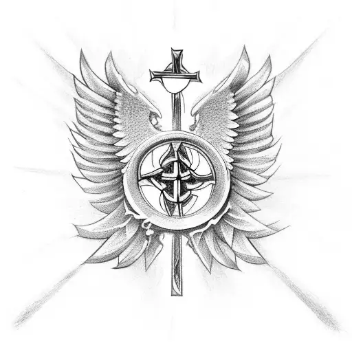 Celtic cross with wings and spaces on the wings for initials and birth and death dates tattoo design idea