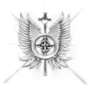 Celtic cross with wings and spaces on the wings for initials and birth and death dates tattoo design idea