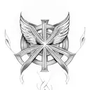 Celtic cross with wings and spaces on the wings for initials and birth and death dates tattoo design idea