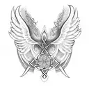 Celtic cross with wings and spaces on the wings for initials and birth and death dates tattoo design idea