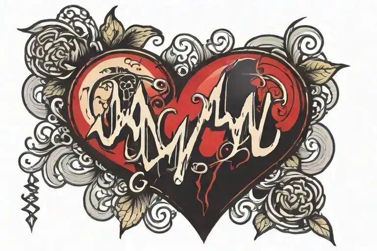 heart with heartbeat line 118 time and signature  tattoo design idea
