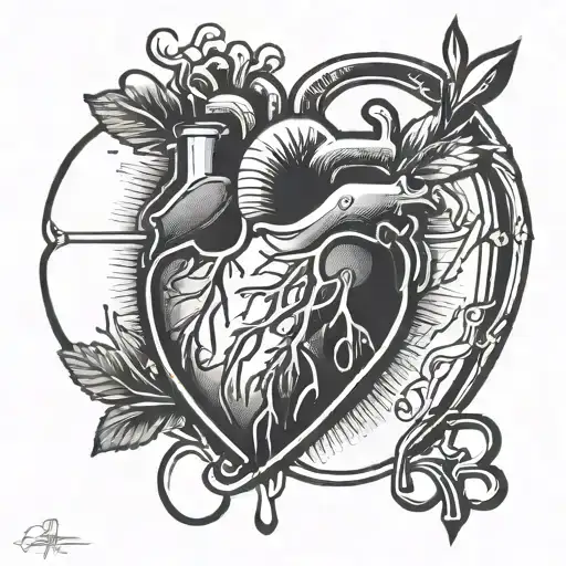 heart with heartbeat line 118 time and signature  tattoo design idea