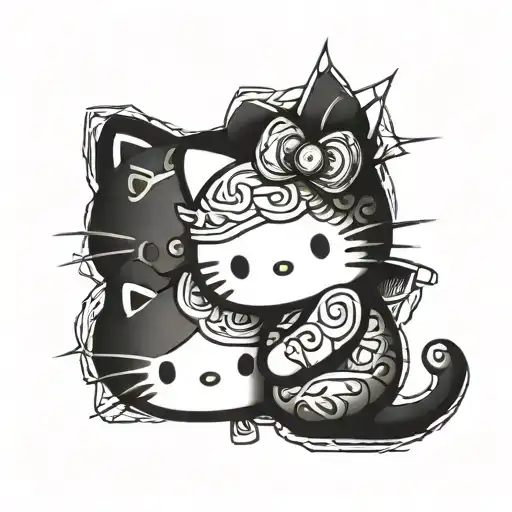 Black and white paired tattoo hello Kitty for man and woman tattoo design idea